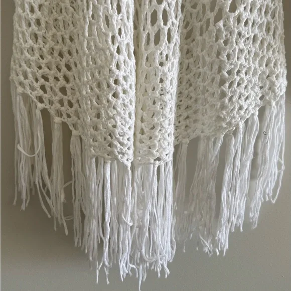 ASHA Crochet Knit Boho Fringe Tunic Handcrafted Look Beach Festival Cover Up S - Picture 4 of 5